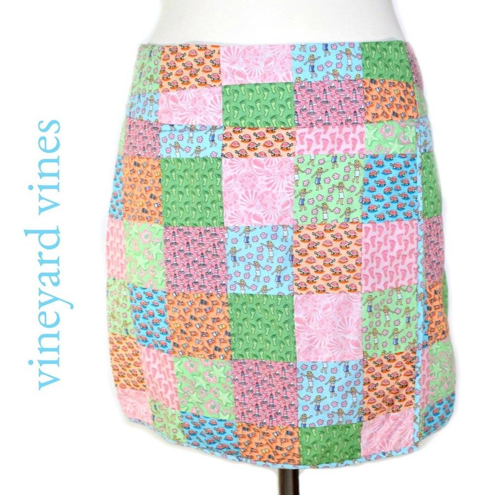 Vineyard Vines Hula Print Patchwork Wrap Mini Ski… - image 1